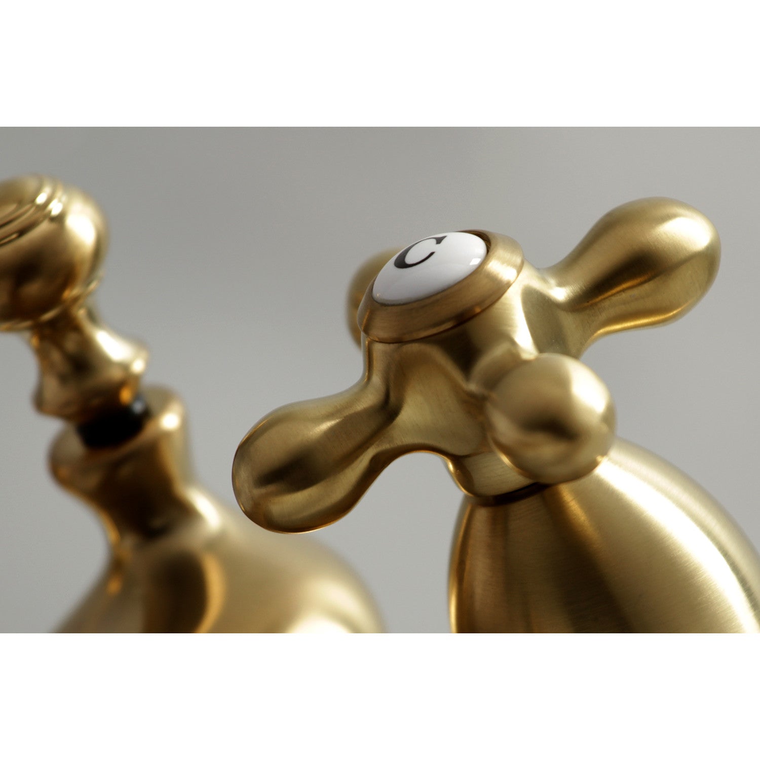 Kingston Heirloom KS3607AX - Restoration Double-Handle 3-Hole Deck Mount 4-Inch Centerset Bathroom Faucet with Brass Pop-Up, Brushed Brass — thumbnail 2